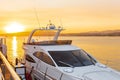 Beautiful view of luxury motoryacht at sunset