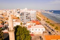 Beautiful view of the main street of Larnaca, cathedral and Phinikoudes beach Royalty Free Stock Photo