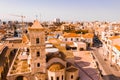 Beautiful view of the main street of Larnaca, cathedral and Phinikoudes beach Royalty Free Stock Photo