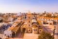 Beautiful view of the main street of Larnaca, cathedral and Phinikoudes beach Royalty Free Stock Photo