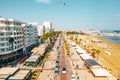 Beautiful view of the main street of Larnaca, cathedral and Phinikoudes beach Royalty Free Stock Photo