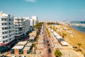 Beautiful view of the main street of Larnaca, cathedral and Phinikoudes beach Royalty Free Stock Photo