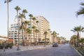 Beautiful view of the main street of Larnaca and Phinikoudes beach
