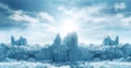 Beautiful view of majestic icebergs against the background of a blue sky. AI-generated.