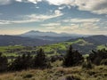 Beautiful view of the majestic Tatra Mountains covered in conifers and fields, Poland Royalty Free Stock Photo