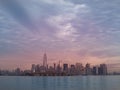 Beautiful view of Manhattan island in the purple sunset Royalty Free Stock Photo