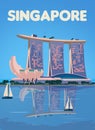 Beautiful view Marina bay Singapore ilustration travel poster Royalty Free Stock Photo