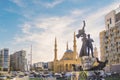 Beautiful view of the Martyrs` Monument and the Muhammad Al-Amin Mosque in the center of Beirut