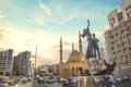 Beautiful view of the Martyrs` Monument and the Muhammad Al-Amin Mosque in the center of Beirut