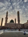 Beautiful exterior view of Masjid Al Nabawi Madinah. Royalty Free Stock Photo