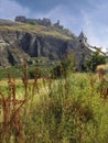 Beautiful view of medieval castle Valere and Tourbillon`s wall and stone chapel in vicinity, Sion, Valais Canton, Switzerland, Eu