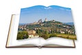 Beautiful view of the medieval town of San Gimignano Italy - Tuscany - 3D render of an opened photo book isolated on white Royalty Free Stock Photo