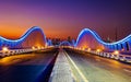 Beautiful view of Meydan Bridge in Dubai. Modern artistic bridge in Dubai.