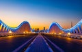 Beautiful view of Meydan Bridge in Dubai. Modern artistic bridge in Dubai.