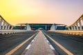 Beautiful view of the Meydan Race Club former Nad Al Sheba Racecourse during sunrise. A view from Meydan Bridge Dubai, UAE.