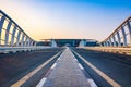 Beautiful view of the Meydan Race Club former Nad Al Sheba Racecourse during sunrise. A view from Meydan Bridge Dubai, UAE.