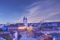 Beautiful view of the Minorit church and the panorama of the city of Eger, Hungary