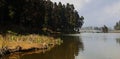 beautiful view of mirik lake surrounded by pine forest, located on himalaya mountains foothills near darjeeling Royalty Free Stock Photo