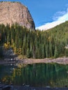 View of Mirror Lake in the morning with rock Big Beehive near Lake Louise, Banff National Park, Canada in the Rockies.