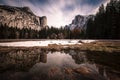 Beautiful view of mirror lake in Yosemite National park during winter Royalty Free Stock Photo