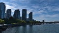 Beautiful view of modern high-rise buildings in Vancouver downtown, British Columbia, Canada in district Coal Harbour. Royalty Free Stock Photo