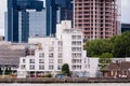 Beautiful view of modern residential buildings near the Thames river in Greenwich Peninsula, London Royalty Free Stock Photo