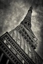 Beautiful View of Mole Antonelliana during the summer day in Turin, Italy, photo in black and white.