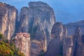 Autumn colors around Roussanou monastery, Meteora. Royalty Free Stock Photo