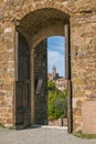 Beautiful view of Montalcino from the door of old fortress in Val d`Orcia, Tuscany