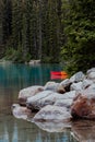 Beautiful view of the Moraine lake shore at daytime in Canada Royalty Free Stock Photo