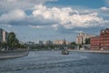 Beautiful view of Moscow. Panoramic view of the Moscow river in Russia at sunny summer day