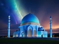 Beautiful view of the mosque at night, Abu Dhabi, United Arab Emirates. Generated AI Royalty Free Stock Photo