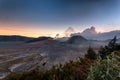 Beautiful view of mount Bromo and mount Batuk, Indonesia during the last light of sunset Royalty Free Stock Photo