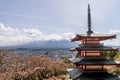 Beautiful view of Chureito Pagoda, Mount Fuji and Fujiyoshida district, Japan Royalty Free Stock Photo