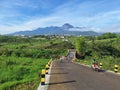 The beautiful view of Mount Kawi, East Java, can be seen from the main road and there are also several motorbikes there Royalty Free Stock Photo