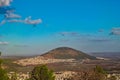 Beautiful view of Mount Tabor and surrounding countryside in Israel. Lower Galilee in northern Israel with modern agricultural Royalty Free Stock Photo