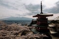 Beautiful view of mountain Fuji and Chureito Pagoda at daytime, Japan, Fujiyoshida Royalty Free Stock Photo