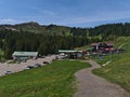 Mountain guesthouse BerghÃÂ¼tte Grasgehren, located near Riedberg mountain pass in the AllgÃÂ¤u Alps with Riedberger Horn peak.