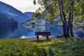 Beautiful view of a mountain lake in the autumn sunny day. Poschiavo, Royalty Free Stock Photo