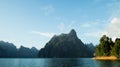 Beautiful view mountain lake and river from boat in Ratchaprapa dam, Khoa Sok National Park, Surat Thani Royalty Free Stock Photo