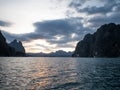 Beautiful view mountain lake and river from boat in Ratchaprapa dam, Khoa Sok National Park, Surat Thani Royalty Free Stock Photo