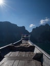 Beautiful view mountain lake and river from boat in Ratchaprapa dam, Khoa Sok National Park, Surat Thani Royalty Free Stock Photo