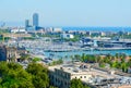 Beautiful view from mountain of Montjuic to Ronda Litoral, port of Barcelona, Spain