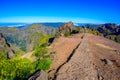 Beautiful view from Mountain `Pico do Arieiro` - hiking trail to Pico Ruivo on tropical island Madeira. Footpath PR1 - Vereda d Royalty Free Stock Photo