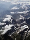 Mountain range of the European Alps seen from a plane