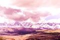 Beautiful view of the mountain range under the pink clouds Royalty Free Stock Photo
