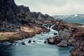 Beautiful view of the mountain stream in the Thingvellir National park Royalty Free Stock Photo