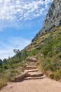 Beautiful view of a mountain trail in a natural environment against a cloudy blue sky in summer. Empty and remote path Royalty Free Stock Photo