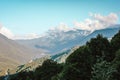 Beautiful view of the mountains with big clouds in blue sky. Krasnodar area, Sochi Royalty Free Stock Photo