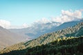 Beautiful view of the mountains with big clouds in blue sky. Krasnodar area, Sochi Royalty Free Stock Photo